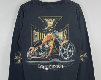 Vintage West Coast Chopper Tshirt Blue Flame Graphics Motorcycle
