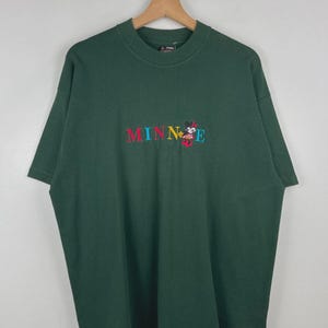 Vintage 90s Disney Minnie Mouse Embroidered Green Tee Size L image 1