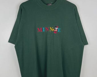 Vintage 90s Disney Minnie Mouse Embroidered Green Tee Size L