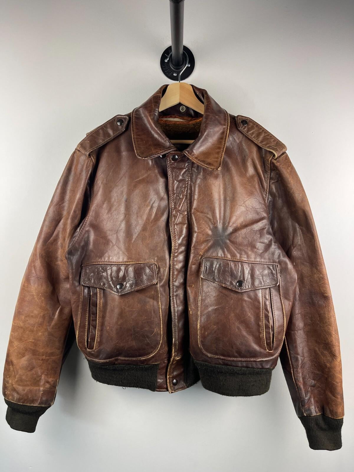 Vintage 70s Schott G-1 Brown Leather Lined Flight Bomber