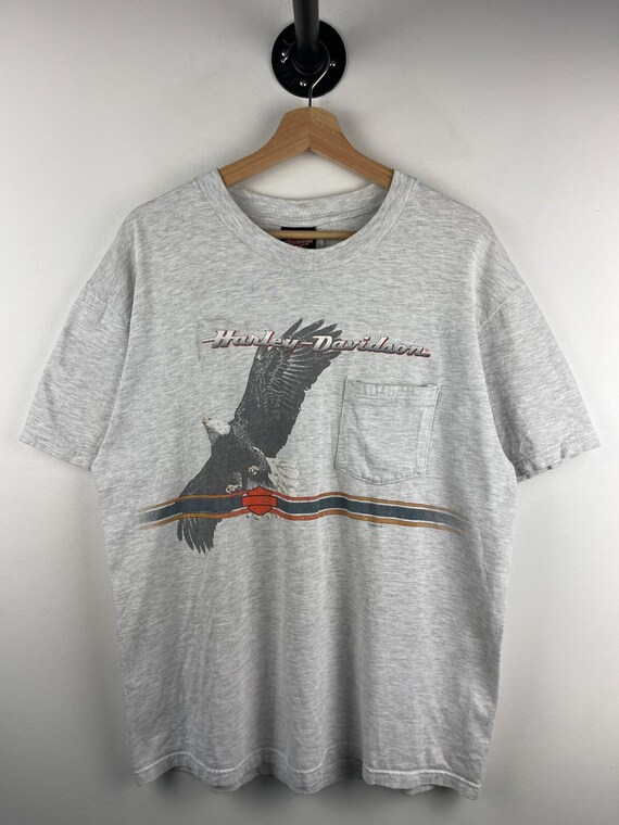 Vintage 90s Harley Davidson Eagle Ohio Grey Pocket Tee Size Vintage 90s Harley Davidson Eagle Ohio Grey Pocket Tee Size