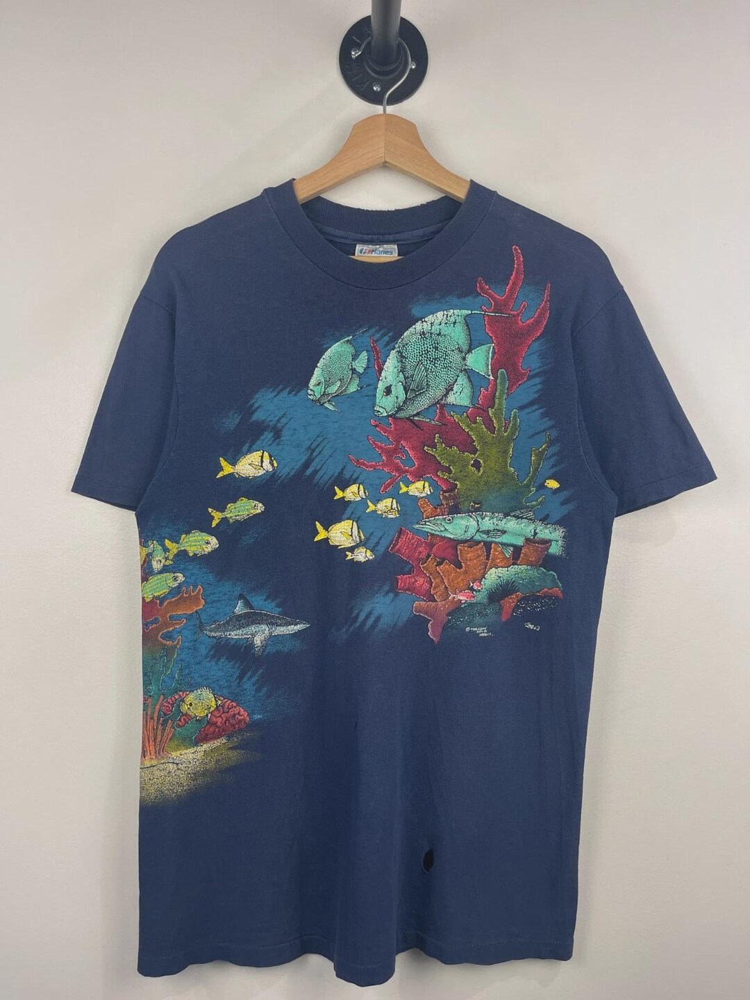 Fish 90s Picture Vintage 90s Fish Ocean All Over Print Navy Tee Size M - Etsy