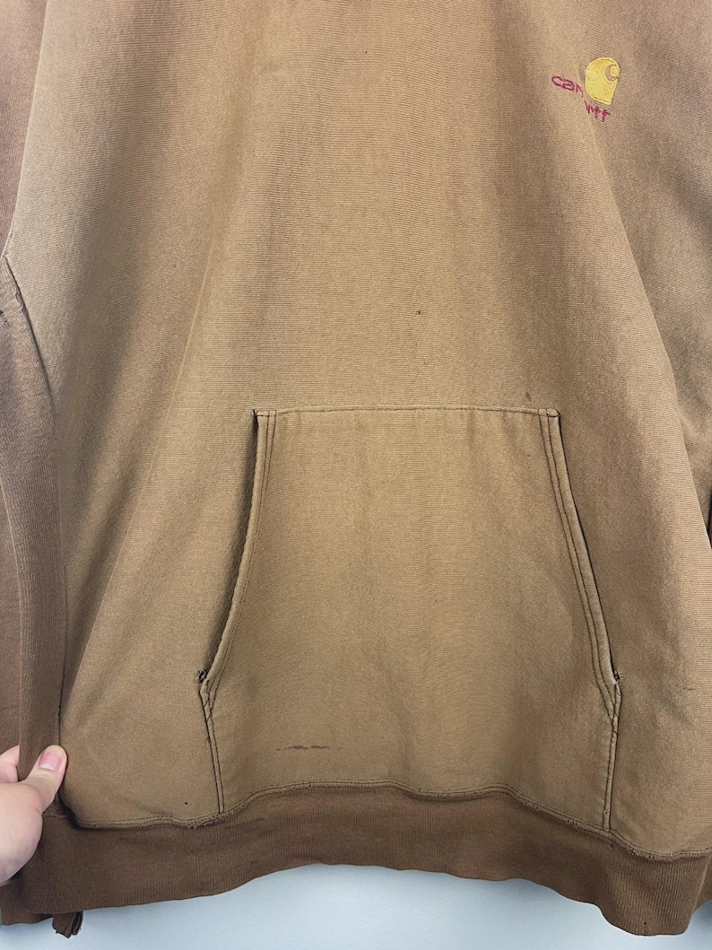 Sudadera con capucha Carhartt vintage de los 90, bordada, color marrón desgastado, talla XL imagen 6