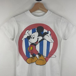 Vintage 80s Disney Mickey Mouse White Kids Tee Size M 8/10 image 1