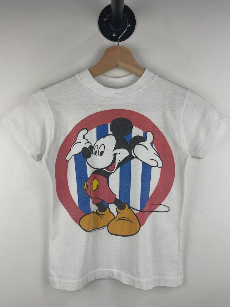 Vintage 80s Disney Mickey Mouse White Kids Tee Size M 8/10 image 1