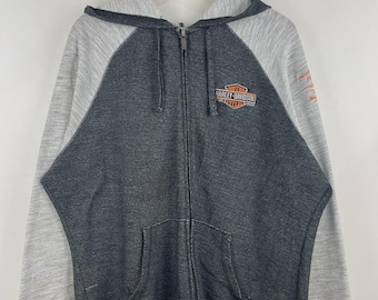 Felpa con cappuccio e zip vintage Harley Davidson Wisconsin ricamata, grigia e nera, taglia L