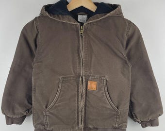 Vintage Carhartt Active Light Brown Kids Hooded Work Jacket Size