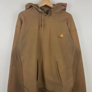 Sudadera con capucha Carhartt vintage de los 90, bordada, color marrón desgastado, talla XL imagen 1