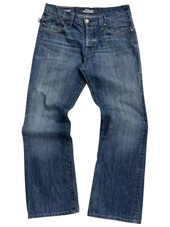 Vintage Y2K Rock & Republic Embroidered Baggy Blue Denim Jeans