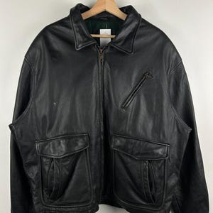 Vintage 90s St Johns Bay Black Leather Flight Bomber Jacket Size 2XL