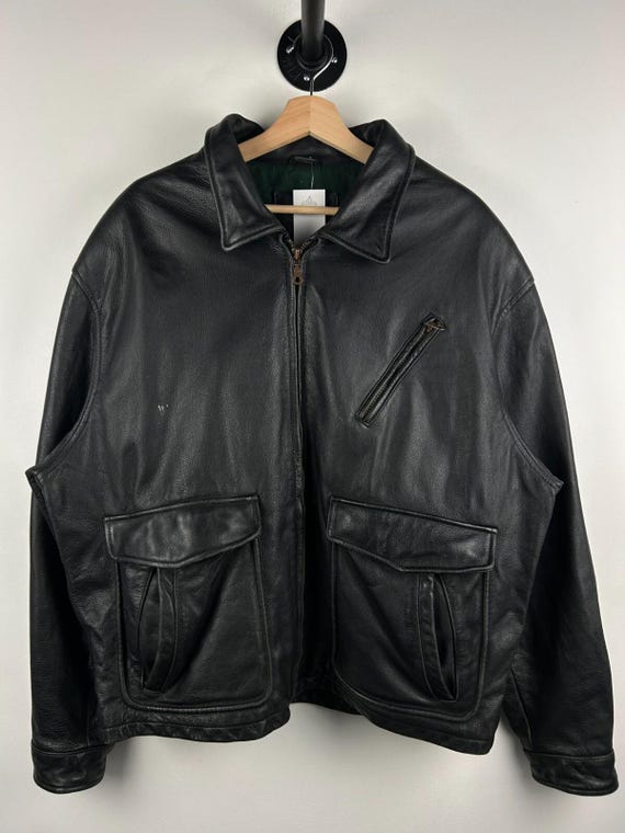 Vintage 90s St Johns Bay Black Leather Flight Bomber Jacket Vintage 90s St Johns Bay Black Leather Flight Bomber Jacket