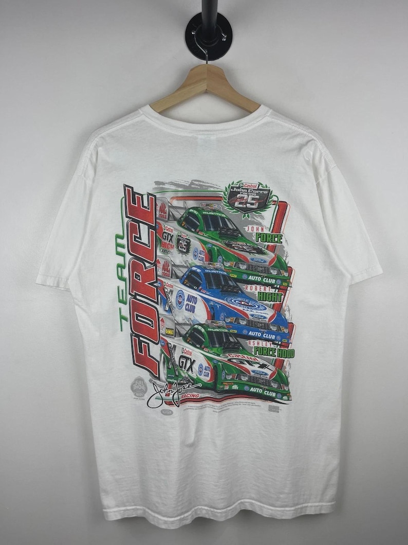 Vintage NHRA Team Force Racing White Tee Size L image 1