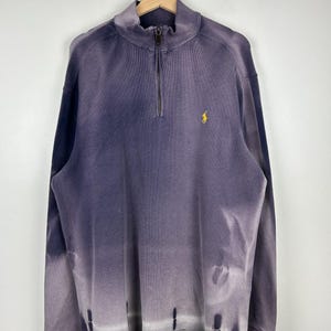 Vintage 90s Polo Ralph Lauren Sun Faded Navy Quarter Zip Sweater Size L