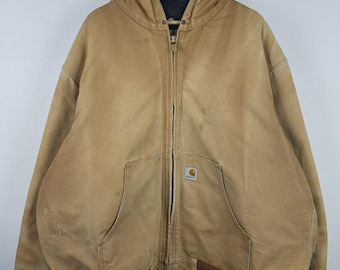 Chaqueta de trabajo Carhartt Active vintage con capucha en marrón claro descolorido J140 BRN, talla 2XL
