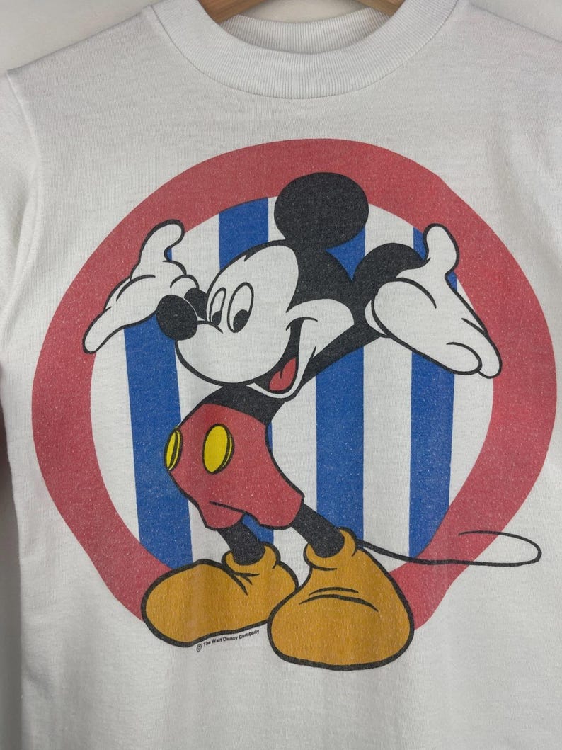 Vintage 80s Disney Mickey Mouse White Kids Tee Size M 8/10 image 3