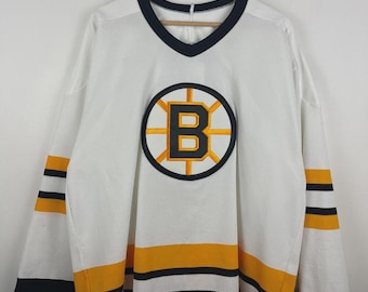 Vintage 90er CCM Boston Bruins Weißes Hockey Trikot Size L