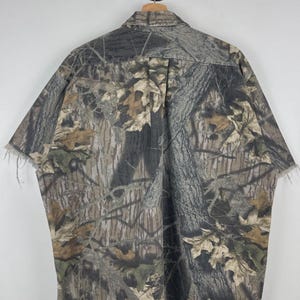 Vintage Mossy Oak Real Tree Camo Cropped Button Up Short Sleeve Shirt Size XL image 2
