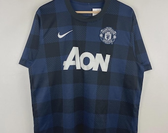 Camisa de futebol vintage Nike Manchester United 2013-2014, modelo visitante, azul marinho, tamanho G