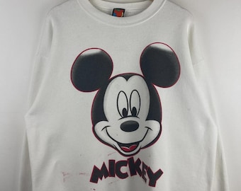 Vintage jaren 90 Disney Mickey Mouse Big Face witte ronde hals maat L