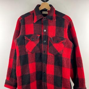 Vintage 70s LL Bean Red Plaid Buffalo Wool Hunting Chore Jacket Size M
