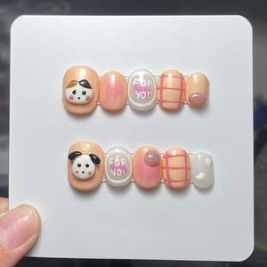Handmade 3D Kawaii Dog Press On Nails, Cute Nail Art Set Gift