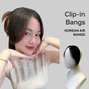 手作りのクリップ式前髪エクステンション、韓国のエアー前髪、本物の人間の髪の毛、手で結んだ人間の髪の毛（前髪のみ、髪の毛全体ではありません）