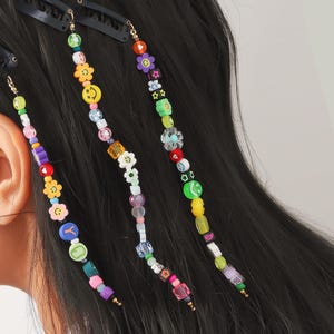 3pcs Y2K Beaded Hair Extension Clip In, Handmade Smiley Face Flower Hair Charm, 90s Kidcore Indie Colorful Hair Jewelry