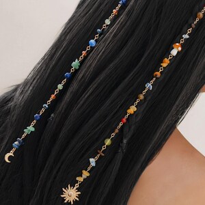 サンムーンタッセルチェーンヘッドドレス、女性用ロングトレンディヘアジュエリーセット、ファッションギフト、ユニークなギフト、2個/セット