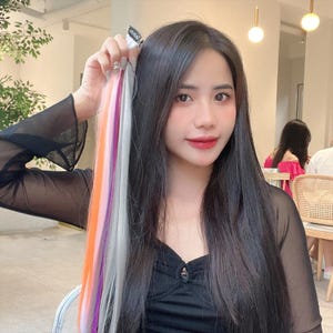 1pc Real Human Hair Highlight Clip-In Extensions – Multi-Color Trendy Streaks, Heat-Friendly & Cuttable, Easy to Use, concert outfit ideas