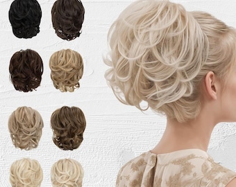 Klauen Clip Kurzer Pferdeschwanz Messy Bun Haarteil, Flauschige Lockige Hochsteckfrisur Haarverlängerung, Einfacher voluminöser Faux Dutt für dünnes Haar