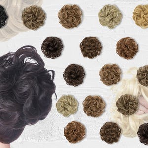 女性用カーリーヘアバンシュシュ、合成メッシーシニヨン伸縮性ヘアピース
