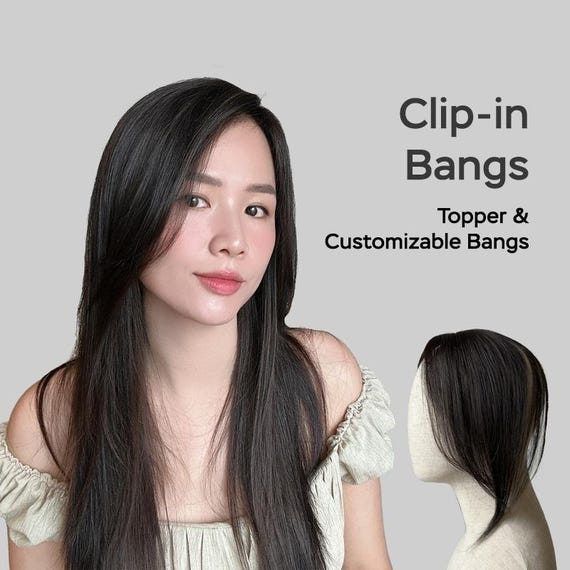 Handmade Clip in Hair Topper, Curtain Bangs, Custom Fringe  display picture 1