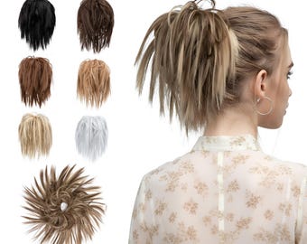 Messy Bun Hair Extension for Women, Fluffy Hair Loop Donut Scrunchie, Realistic Fiber Hairpiece for Quick Styles