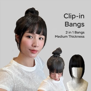 Handmade clip in bangs extensions,  2-in-1 bangs, human hair, Hand-tied human hair (Only bangs, not the full head of hair)