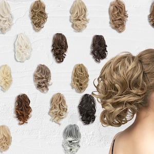 合成爪クリップインポニーテールヘアエクステンション、女性用ブラック＆ブロンドヘアピース