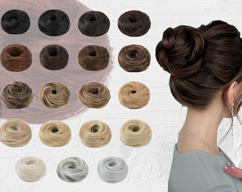 Synthetic Hair Bun Extension - Elastic Straight Hair Scrunchie Chignon, Donut Updo Hairpiece for Women