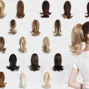 ウェーブブロンドの合成爪クリップポニーテールヘアエクステンション、ゴムバンド付きブロンド馬のしっぽヘアピース