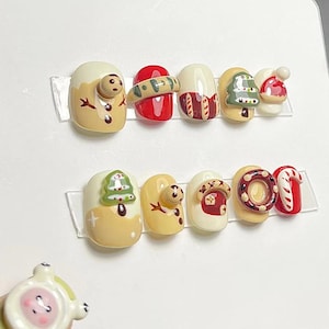 Cute Handmade Christmas Press On Nails | Reusable Xmas Nail Art Set