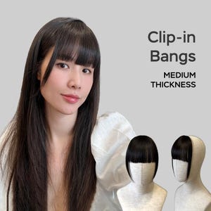 Handmade clip in bangs extensions, Medium thickness bangs, real human hair, Hand-tied human hair (Only bangs, not the full head of hair)