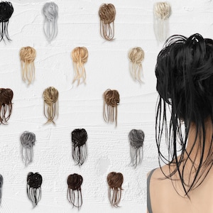 合成カーリーメッシーバンヘアラップ、女性用伸縮性ヘアバン、乱れたアップドメッシーバンヘアピース