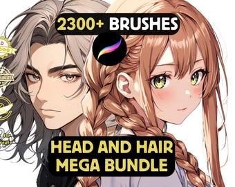 Procreate Brushes Hair Bundle: Head and Hair, Anime, Realism, 2300+ Brushes and Stamps for Lineart, Braids, Manga Highlights, Outlines