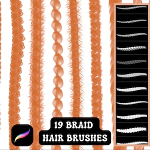 Procreate Brushes: Braid Beauties Set, 19 Realistic Textured Hair Brushes for Procreate