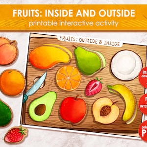 Imprimable Fruits à l'extérieur et à l'intérieur | Jeu de lecture occupé pour les tout-petits | Apprentissage à la maison | Matériaux Montessori | Téléchargement numérique