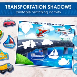 Land Air Water Transportation Sorting | Transportation Shadow Matching | Preschool Busy Book | Printable Activity | Educational Resources