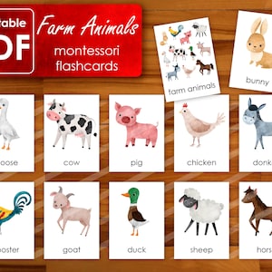 Cartões de animais de fazenda | Cartões de nomenclatura Montessori | Cartões de três partes | Recursos educacionais | Aprendizagem em casa