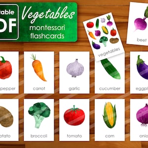 Vegetables Flashcards | Montessori Nomenclature Cards | Three Part Cards | Vegetables Names | Educational Resources | Homeschool Printables