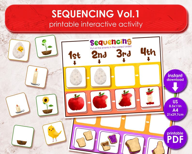 Learning Sequences Worksheet for Kids | Preschool Kindergarten Activity ...