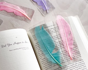 Bookmark | Pressed Feather Bookmark | Pretty Pastel Feather Bookmarks | Gift Idea for Book Lover | Custom Handmade Bookmark