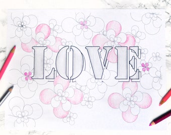LOVE Coloring Page - Instant Digital Download Art Print