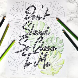 Don't Stand So Close To Me Palm Leaf Digital Art Coloring Page Instant Download image 1